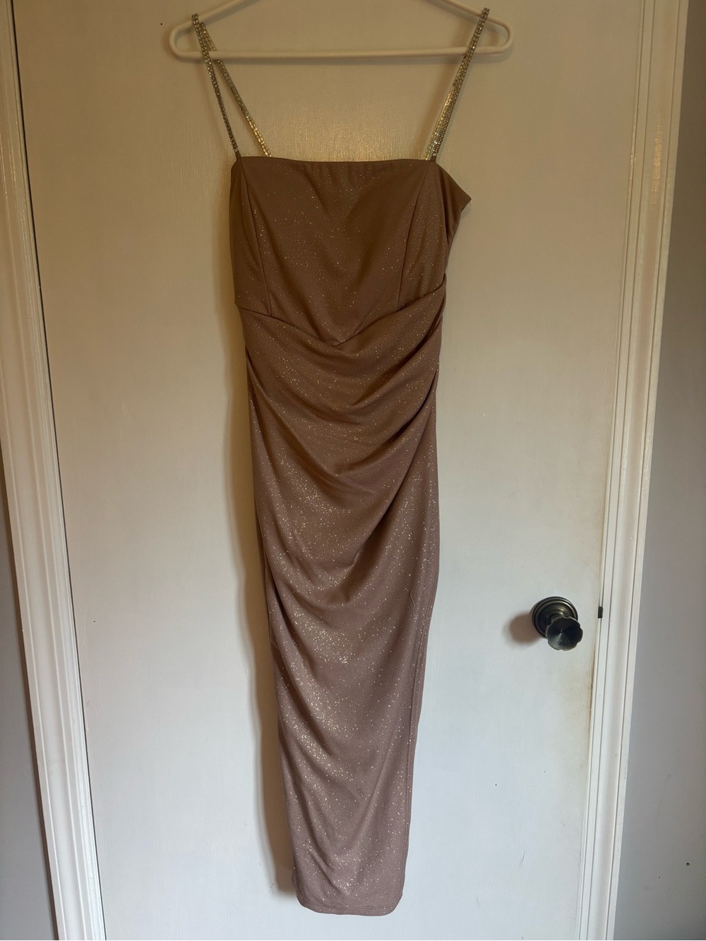 Sparkle Taupe Evening Dress with Rhinestone Straps - Windsor XS